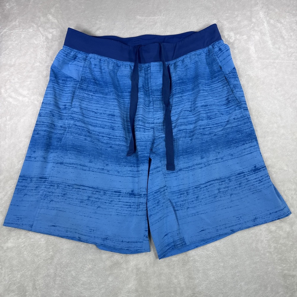 Lululemon Shorts Mens XXL Blue Stripe Lined Running 11 Inseam Athletic
